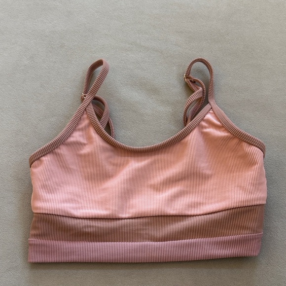 Beach Riot Eva Blush and Mauve Ribbed Swim Top Small